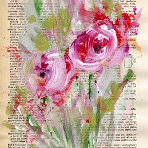 Original Floral painting on Vintage Dictionary Page page - Flora Songs 3